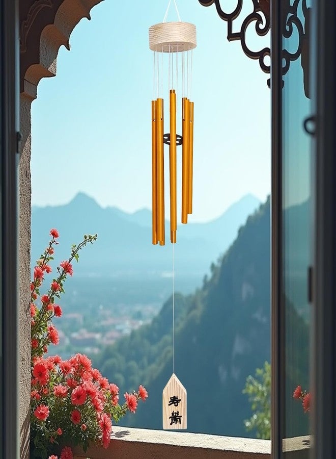 Plus Value Feng Shui Metal Wind Chime Bells 8 Pipes Rods for Home Decor, Balcony, Bedroom Window, Garden, Outdoor - Positive Energy & Peaceful Sound (Golden) - Image 1